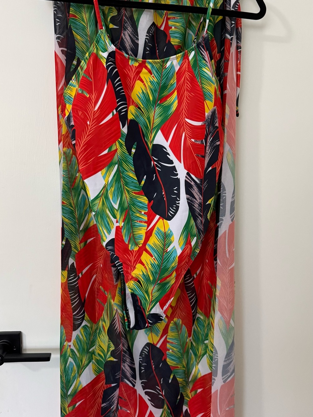SHEIN Red Black Green Tropical One-Piece Swim Cover